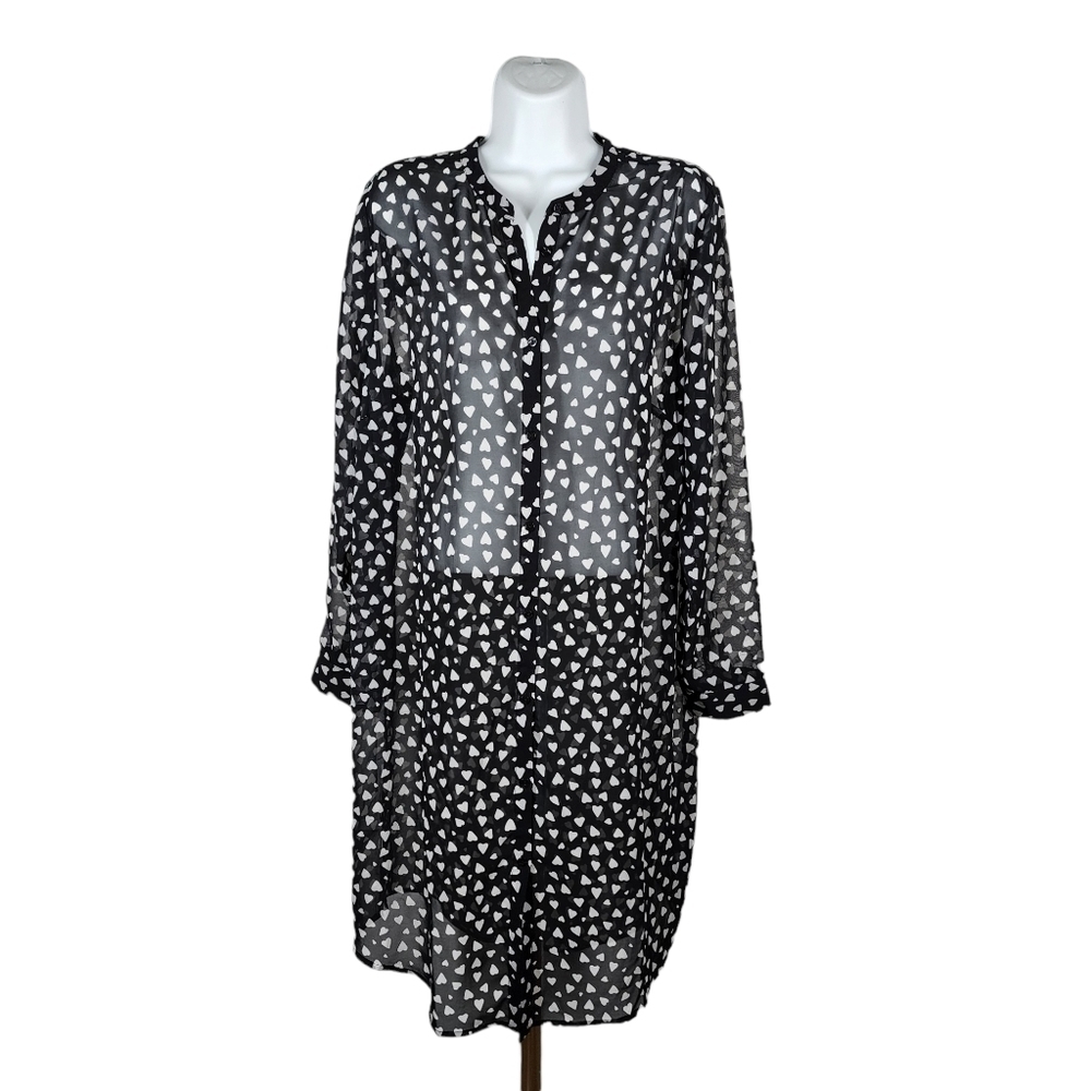 ELLOS HEART BUTTON FRONT SHEER CARDIGAN